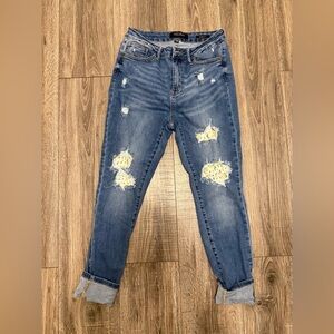 Judy Blue Skinny Fit Jeans Women's 7/28 Distressed Medium Wash Lemon Print